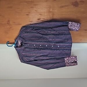 Ted Baker London Women’s Button Down Shirt Cuffed Floral Striped Purple Size 2